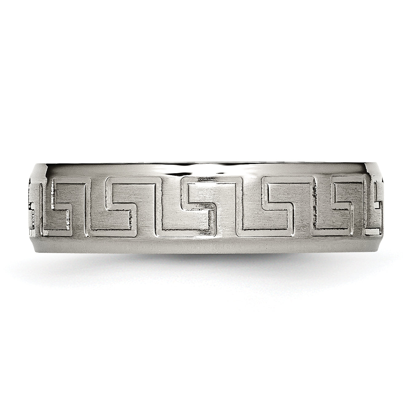 Titanium Ridged Edge Greek Key Design 6mm Satin Polished Band, Size 11.5