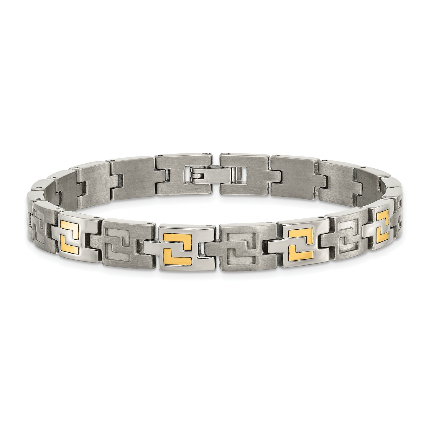 Chisel Titanium with 14k White Gold Inlay Brushed and Polished 8.5 inch Bracelet