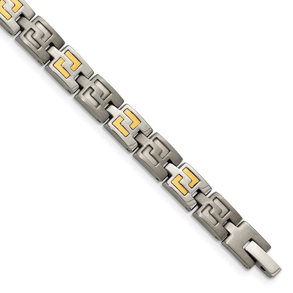 Chisel Titanium with 14k White Gold Inlay Brushed and Polished 8.5 inch Bracelet