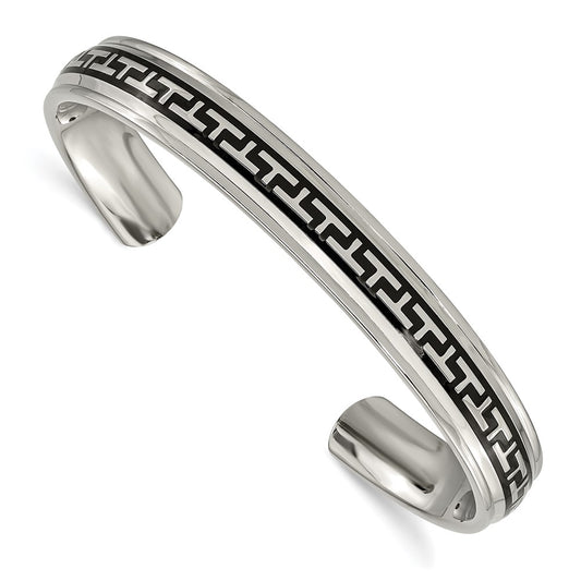 Chisel Titanium Polished with Black Rubber Design Cuff Bangle