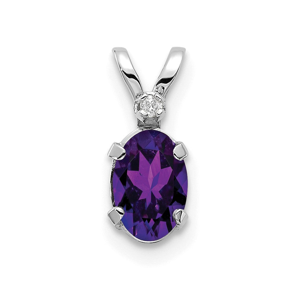 14K White Gold Diamond and Amethyst Birthstone Pendant