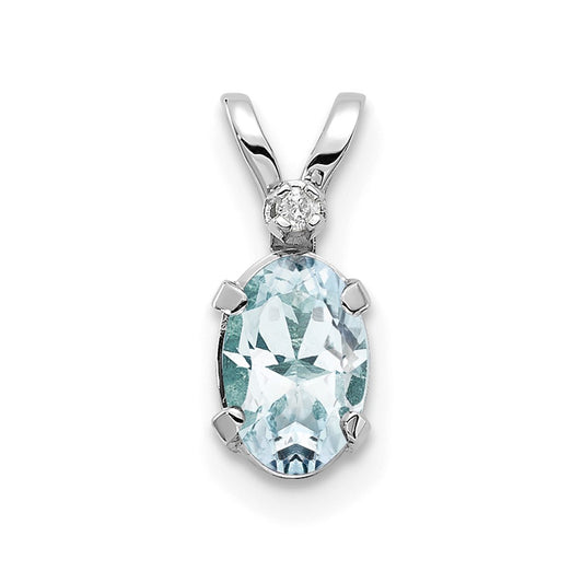 14K White Gold Diamond and Aquamarine Birthstone Pendant