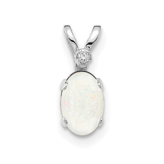 14K White Gold Diamond and Opal Birthstone Pendant