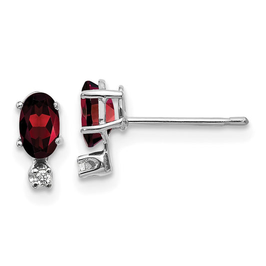 14K White Gold Diamond and Garnet Birthstone Earrings