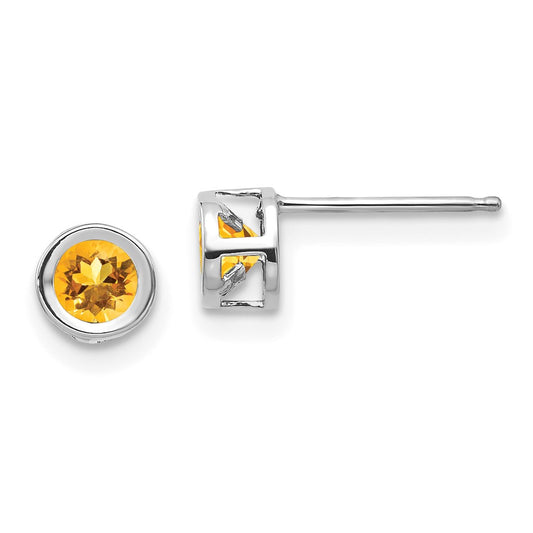 14k White Gold November 4mm Citrine Earrings