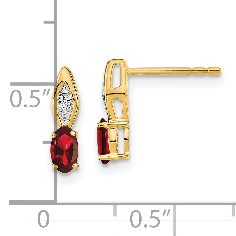 14K Yellow Gold Garnet and Diamond Post Earrings