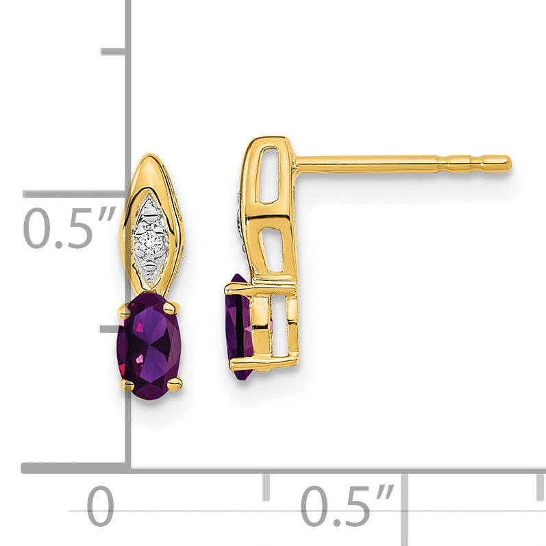 14K Yellow Gold Amethyst and Diamond Post Earrings