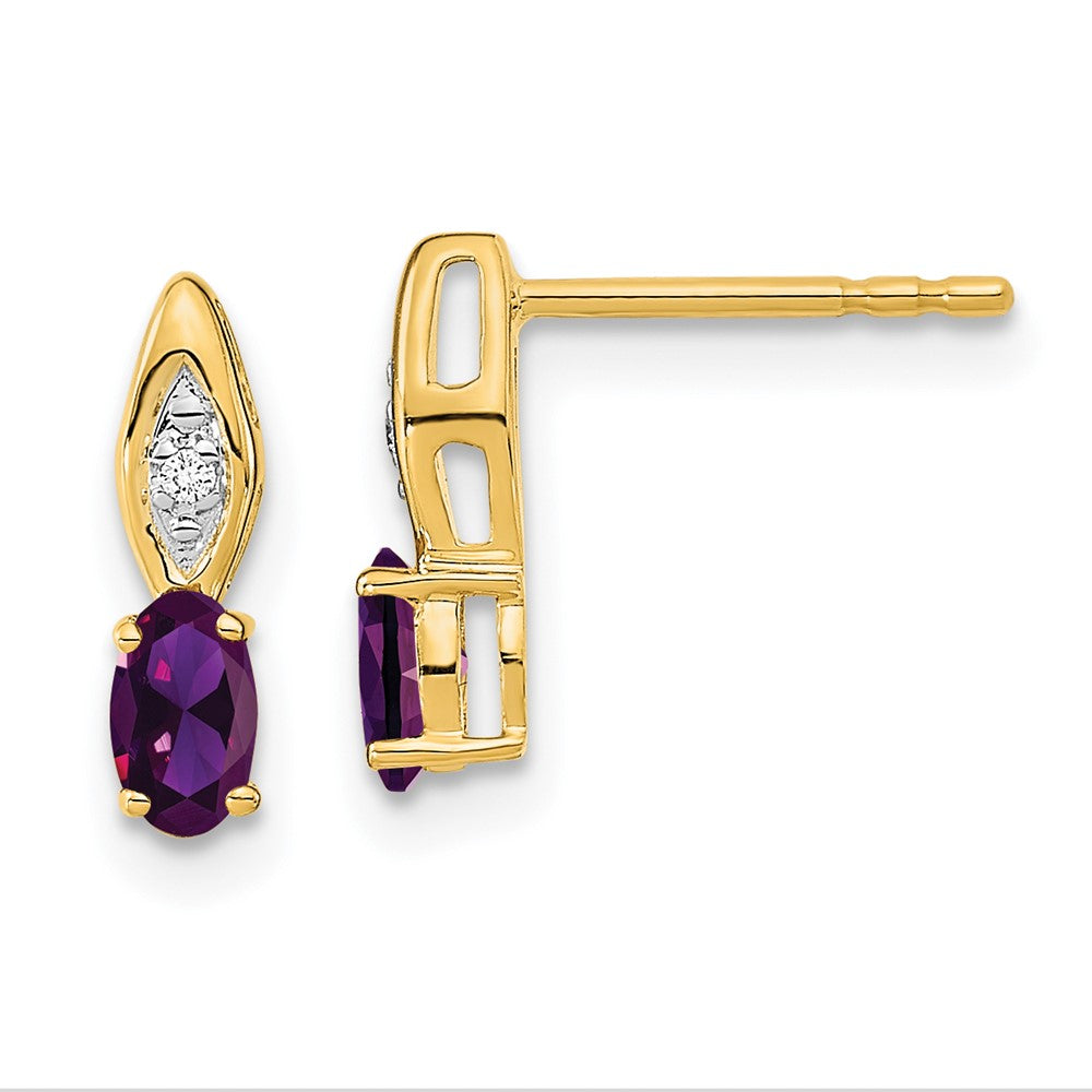 14K Yellow Gold Amethyst and Diamond Post Earrings