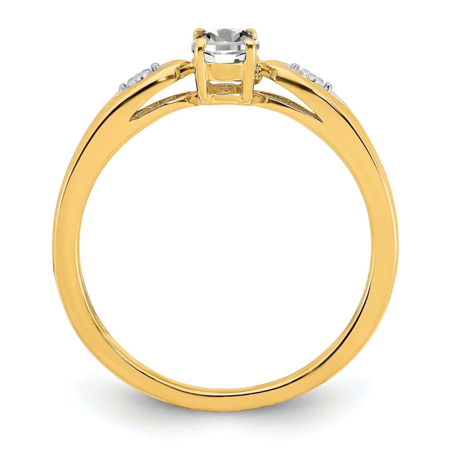 14K Yellow Gold White Topaz and Diamond Ring