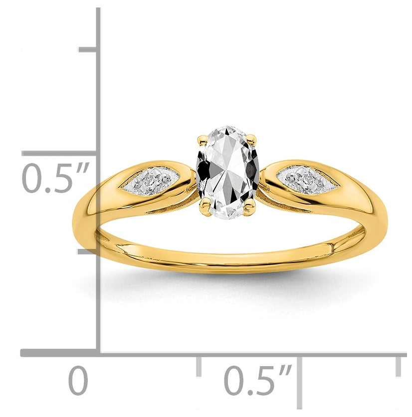 14K Yellow Gold White Topaz and Diamond Ring