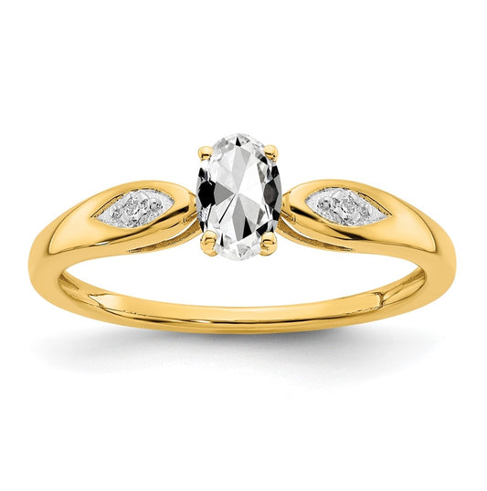 14K Yellow Gold White Topaz and Diamond Ring