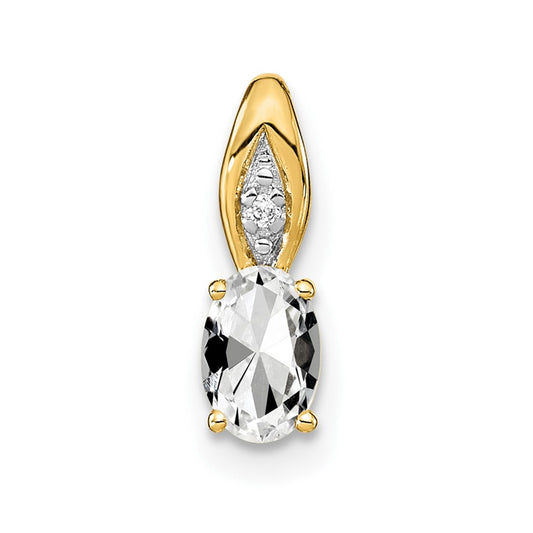 14K Yellow Gold White Topaz and Diamond Pendant