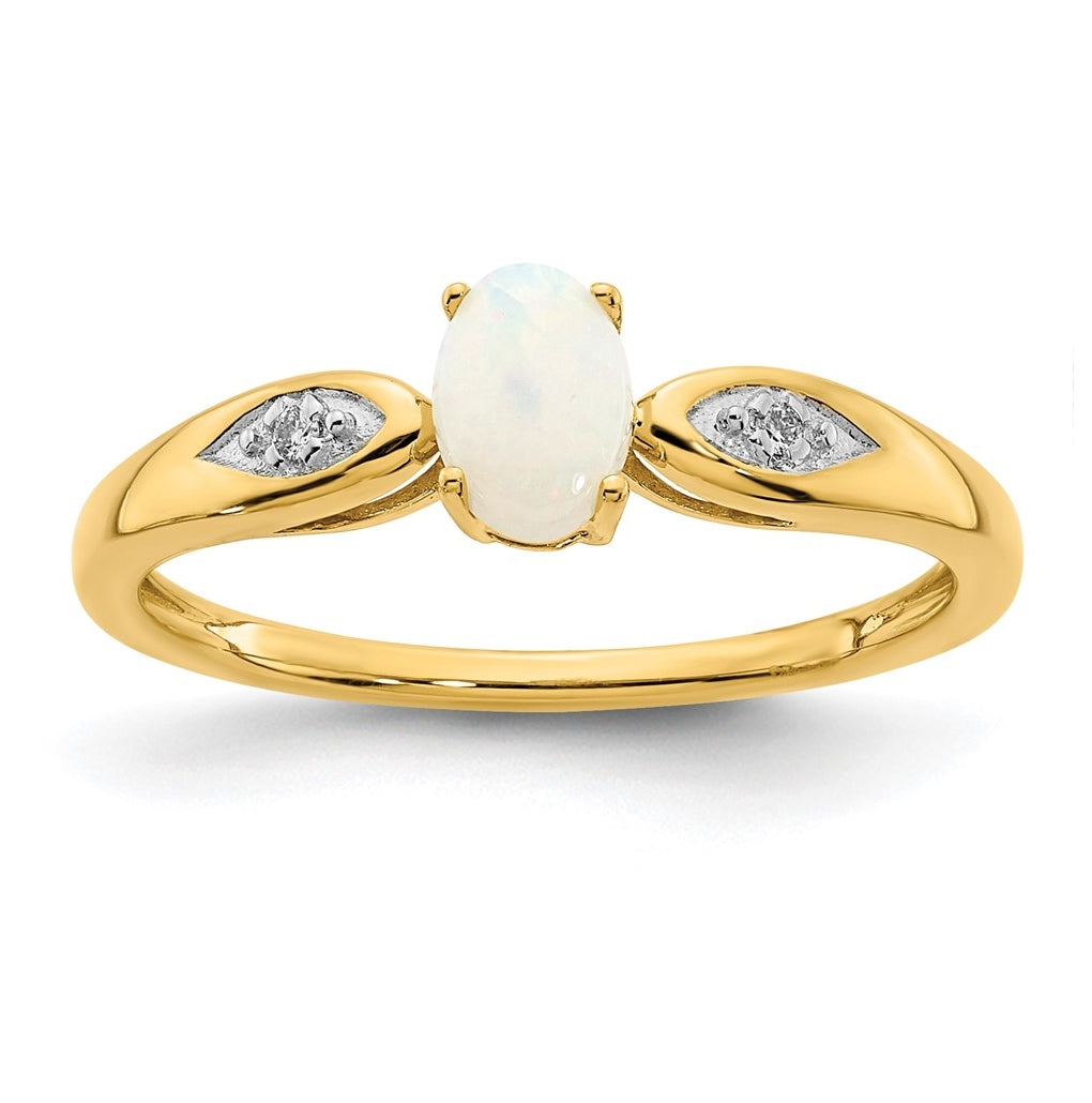 14K Yellow Gold Opal and Diamond Ring