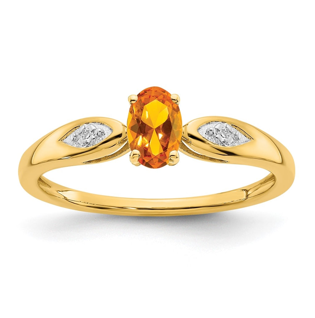 14K Yellow Gold Citrine and Diamond Ring