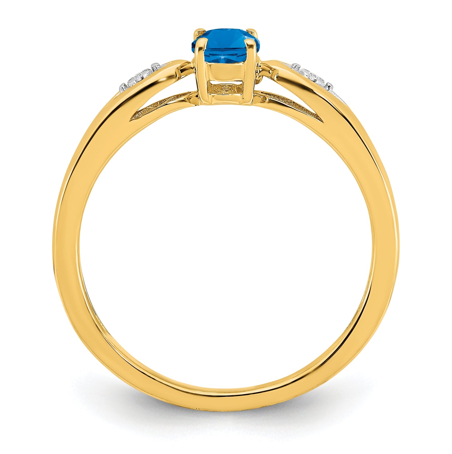 14K Yellow Gold Blue Topaz and Diamond Ring