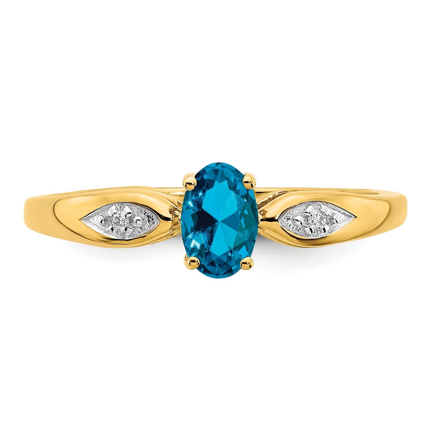 14K Yellow Gold Blue Topaz and Diamond Ring