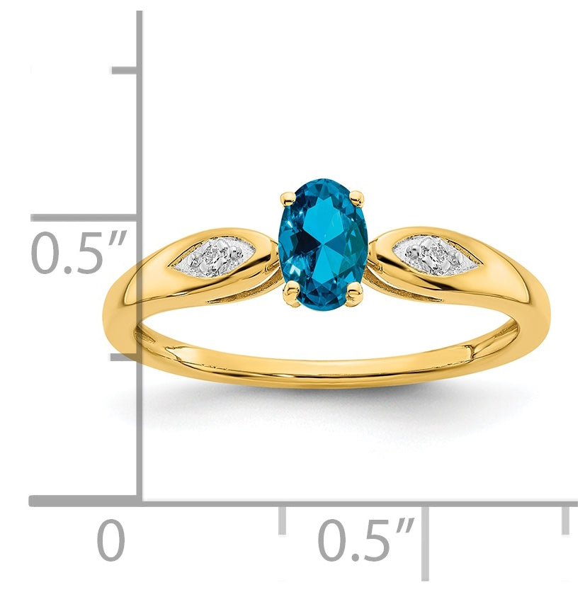 14K Yellow Gold Blue Topaz and Diamond Ring