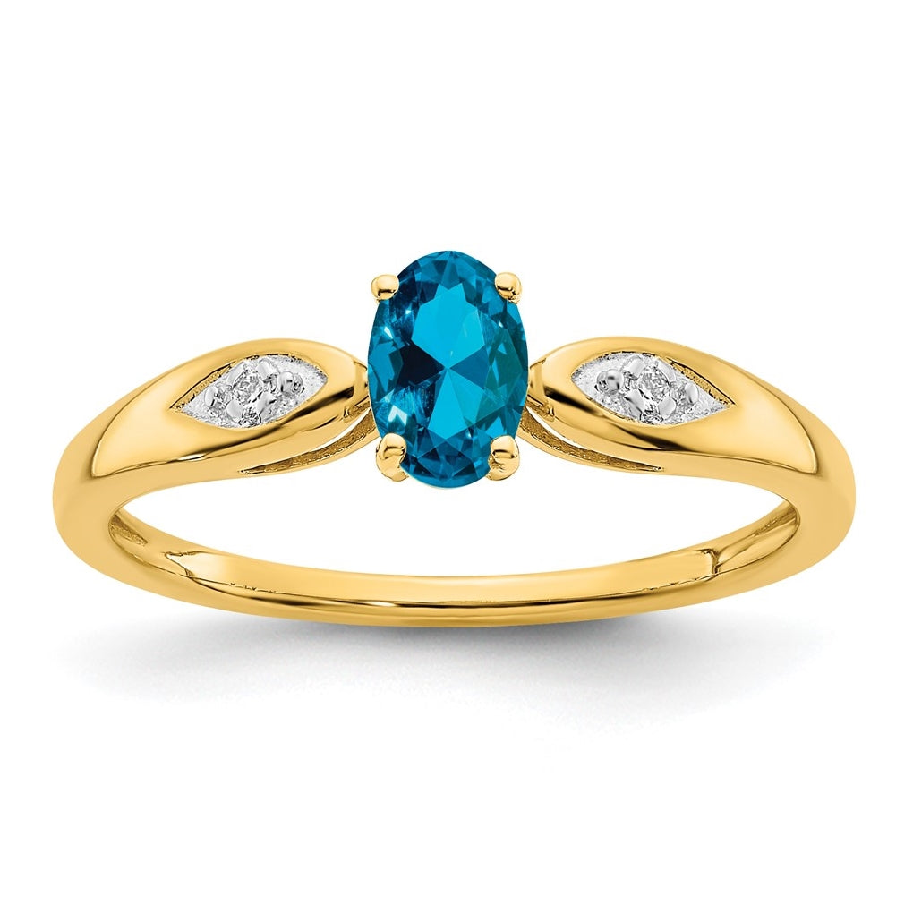 14K Yellow Gold Blue Topaz and Diamond Ring