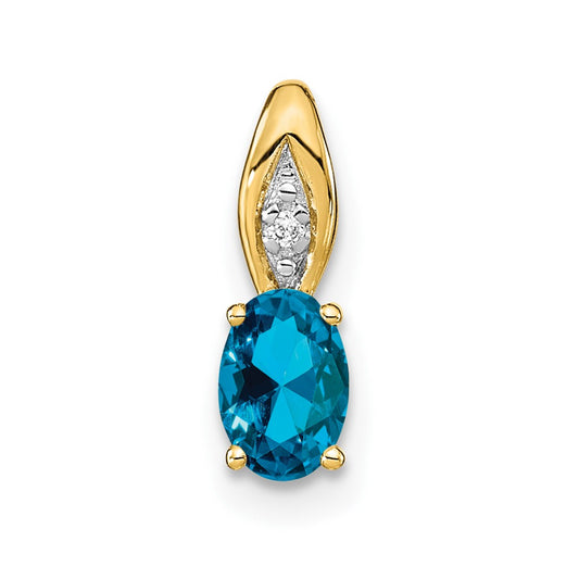 14K Yellow Gold Blue Topaz and Diamond Pendant