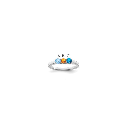 Sterling Silver Rhodium plated Synthetic 3 Stone Mother's Ring