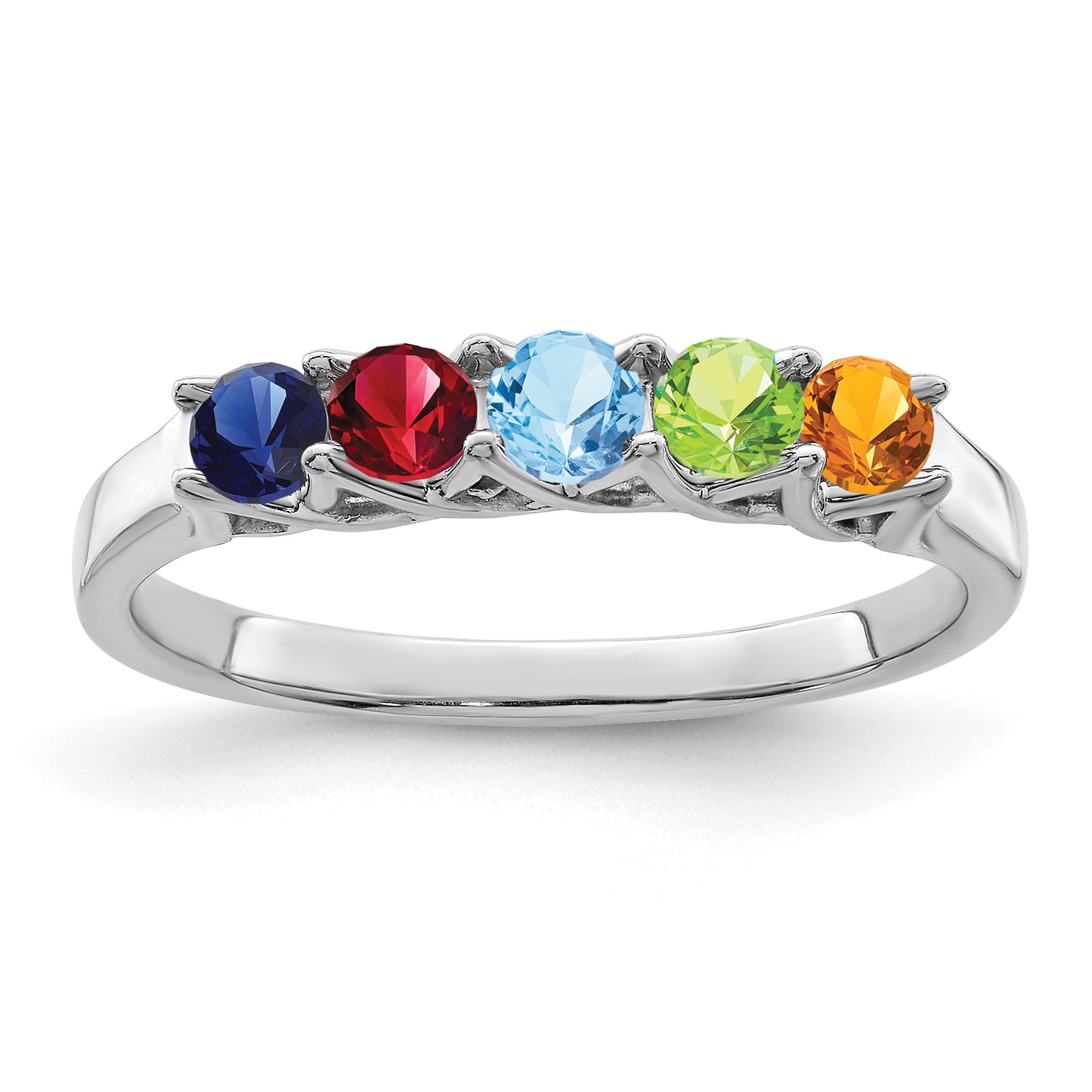 Sterling Silver Rhodium plated Synthetic 5 Stone Mother's Ring