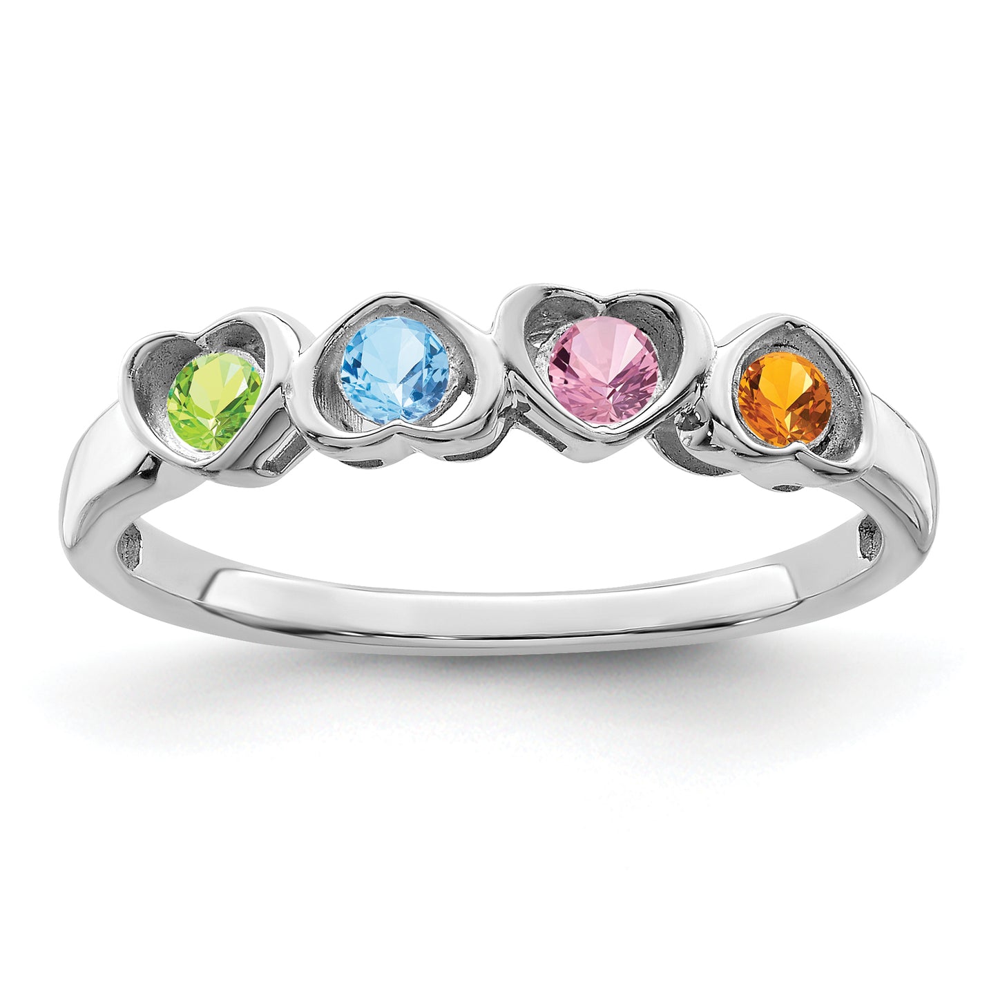 Sterling Silver Rhodium plated Synthetic 4 Stone Mother's Ring