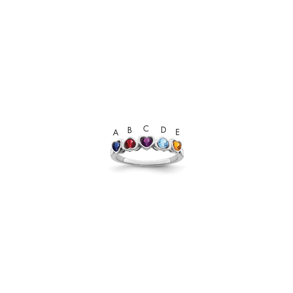 Sterling Silver Rhodium plated Synthetic 5 Stone Mother's Ring