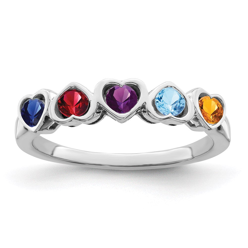 Sterling Silver Rhodium plated Synthetic 5 Stone Mother's Ring