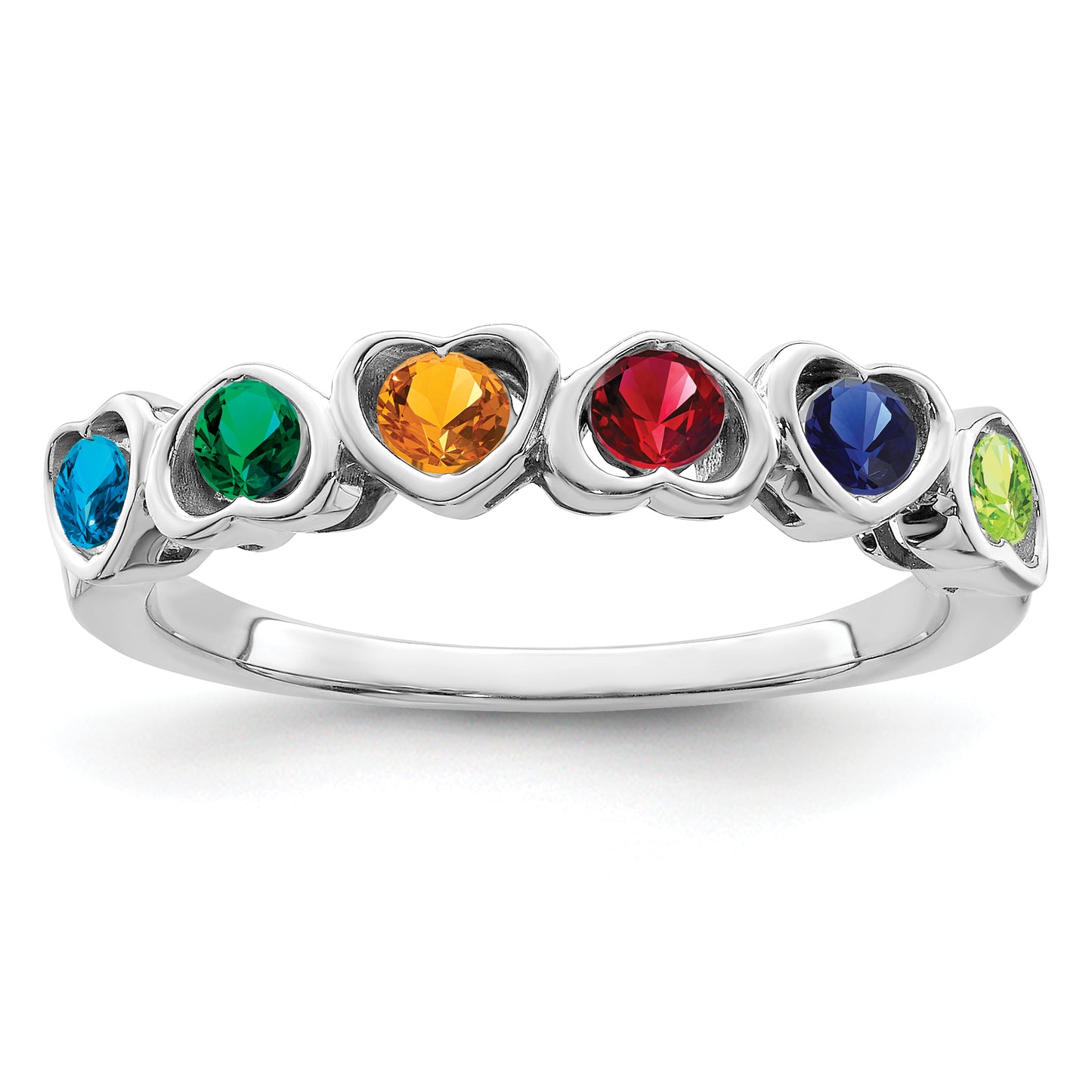 Sterling Silver Rhodium plated Synthetic 6 Stone Mother's Ring