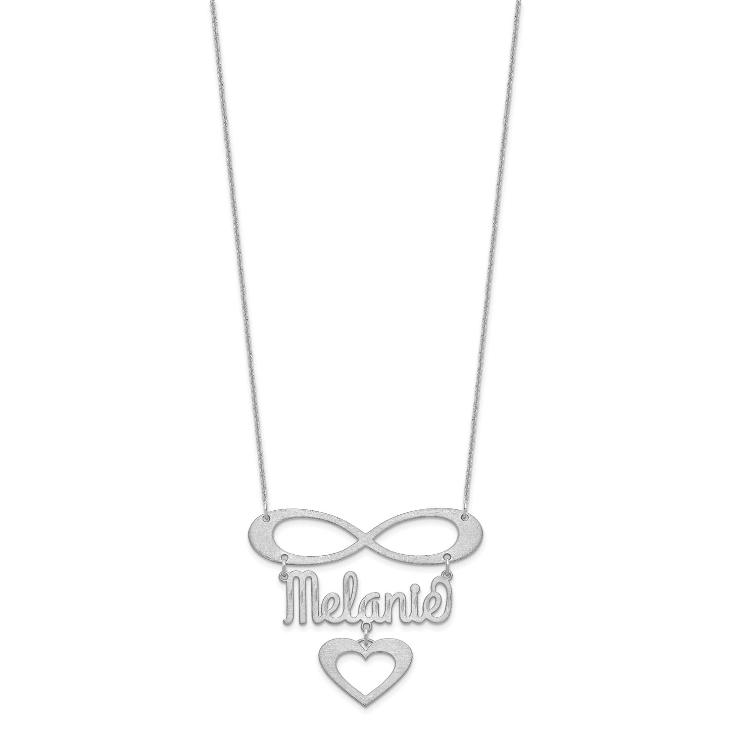 10K White Gold Brushed Infinity with Name and Heart Necklace