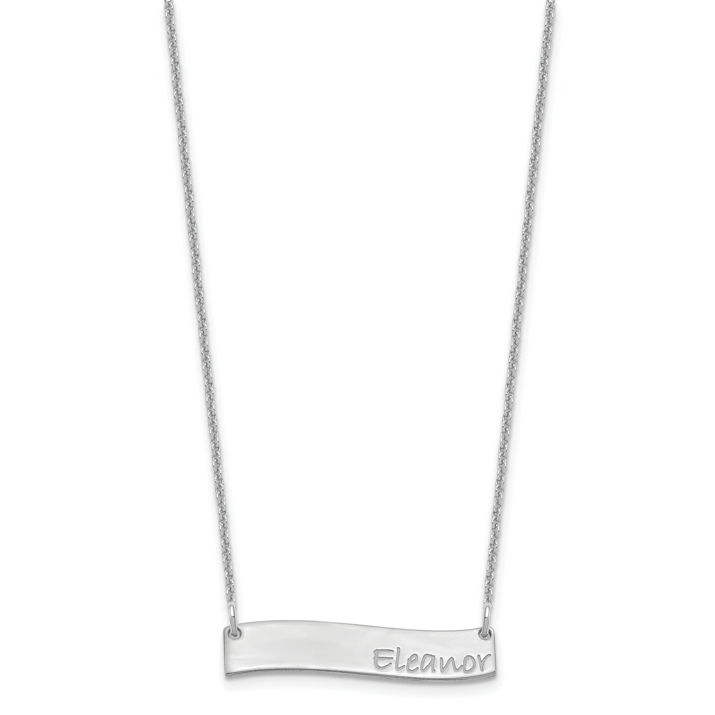 10K White Gold Small Polished Curved Bar Necklace