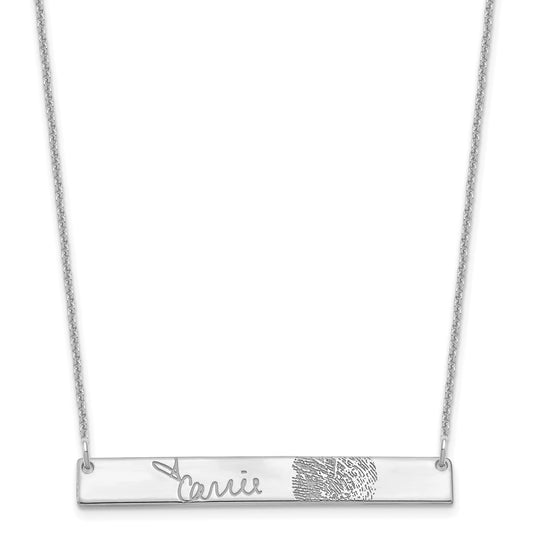 10K White Gold Signature and Fingerprint Bar Necklace