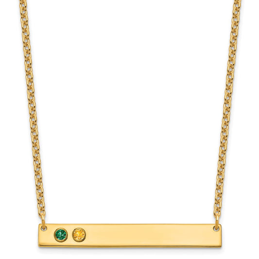 10K Yellow Gold 2 Birthstone w/ 14k Bezel Large Bar Necklace