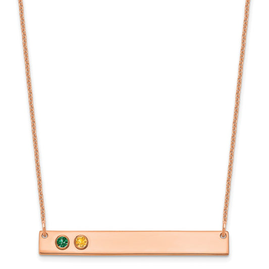 14K Rose Gold 2 Birthstone with 14k Bezel Large Bar Necklace