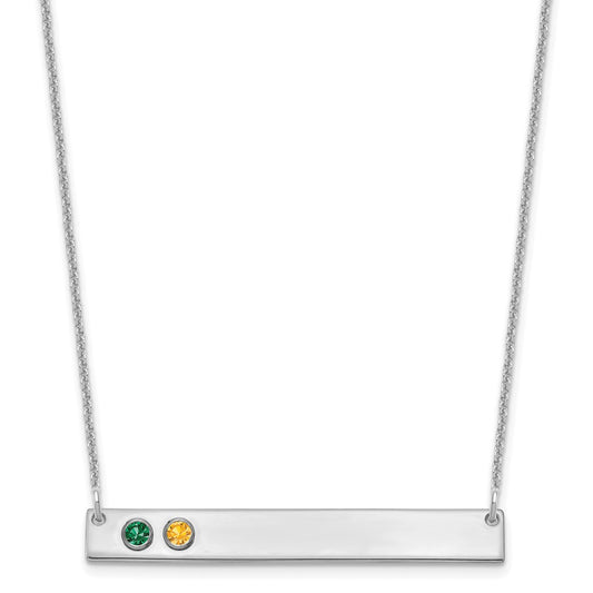 10K White Gold 2 Birthstone with 14k Bezel Large Bar Necklace