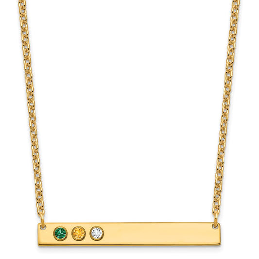 10K Yellow Gold 3 Birthstone w/ 14k Bezel Large Bar Necklace