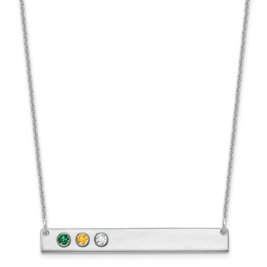 10K White Gold 3 Birthstone with 14k Bezel Large Bar Necklace