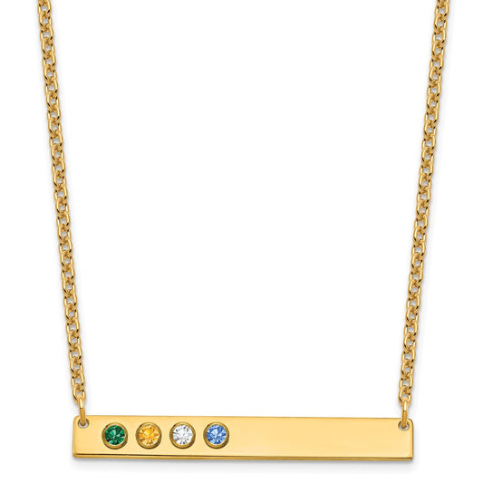 10K Yellow Gold 4 Birthstone w/ 14k Bezel Large Bar Necklace