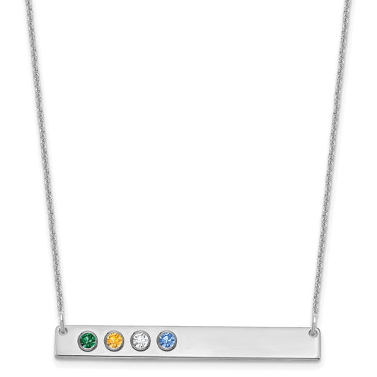 10K White Gold 4 Birthstone with 14k Bezel Large Bar Necklace