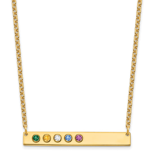 10K Yellow Gold 5 Birthstone w/ 14k Bezel Large Bar Necklace