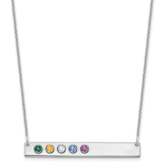 10K White Gold 5 Birthstone with 14k Bezel Large Bar Necklace