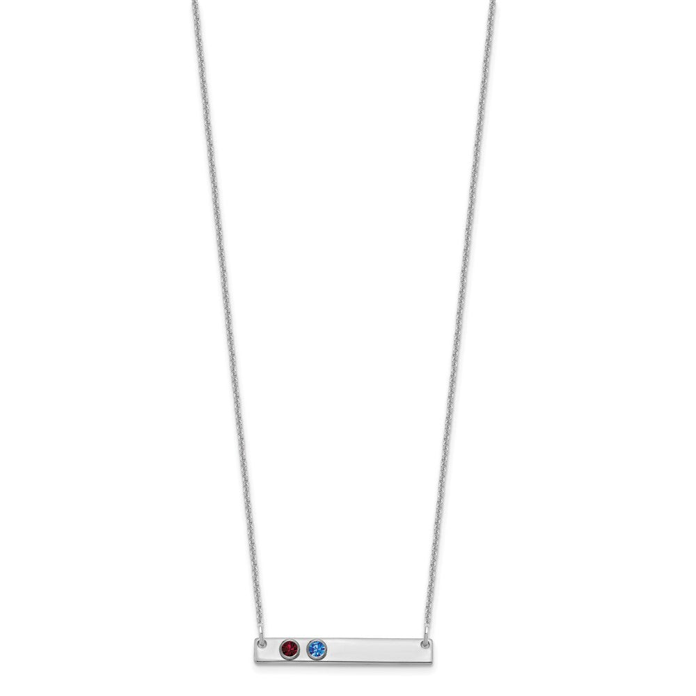 10K White Gold 2 Birthstone with 14k Bezel Small Bar Necklace