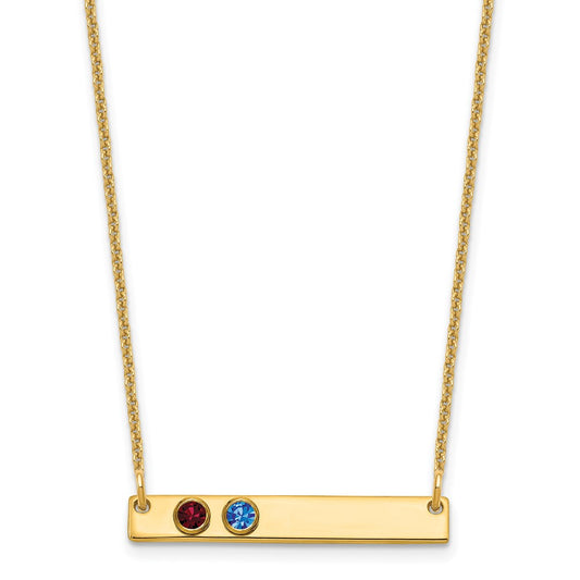 10K Yellow Gold 2 Birthstone w/ 14k Bezel Small Bar Necklace