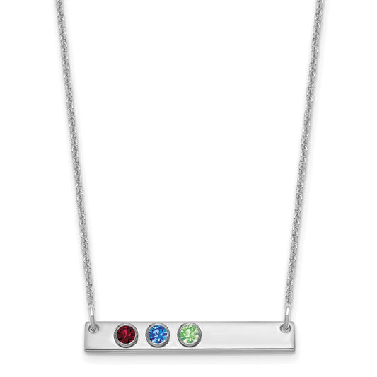 10K White Gold 3 Birthstone with 14k Bezel Small Bar Necklace