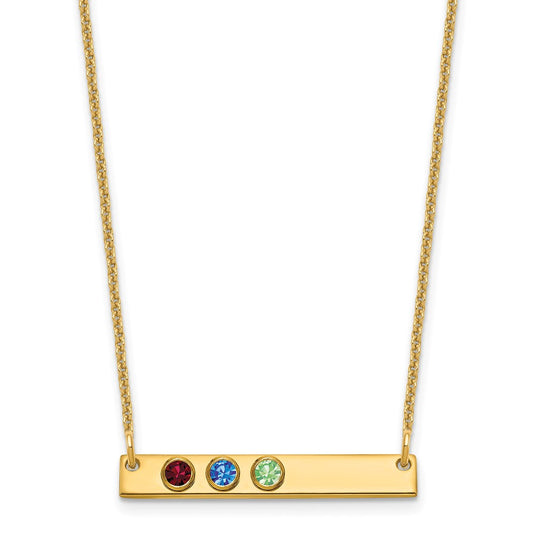 10K Yellow Gold 3 Birthstone w/ 14k Bezel Small Bar Necklace