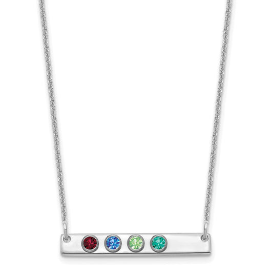 10K White Gold 4 Birthstone with 14k Bezel Small Bar Necklace