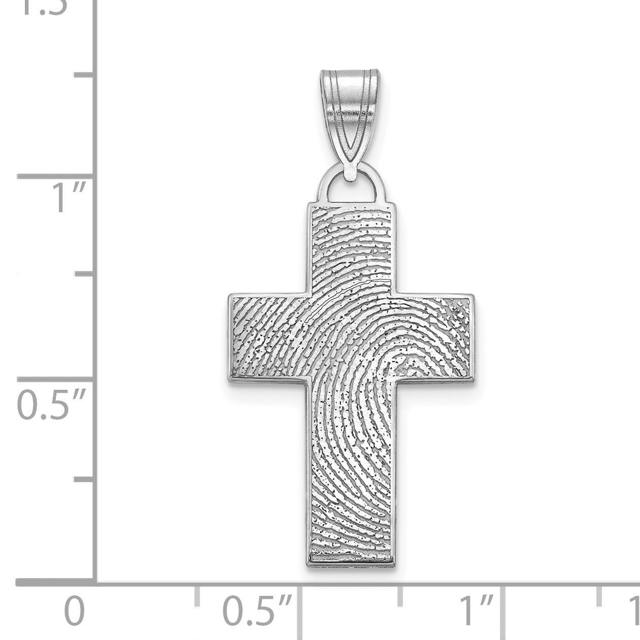 10K White Gold Large Cross Fingerprint Pendant