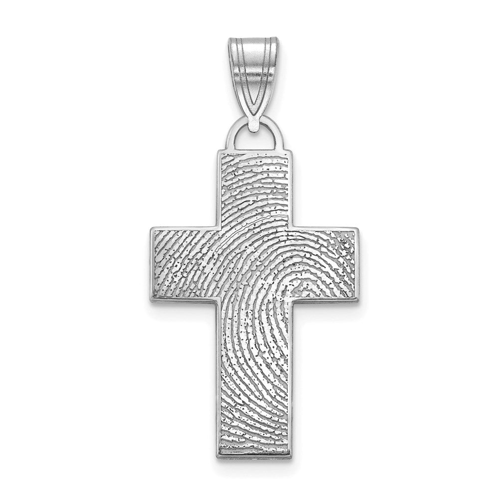 10K White Gold Large Cross Fingerprint Pendant