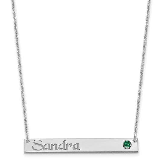 10K White Gold Personalized Bar with 14k Bezel Birthstone Necklace