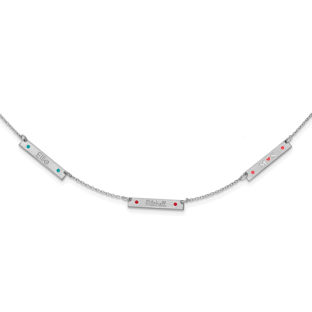 10K White Gold Brushed 3 Station Enameled Necklace